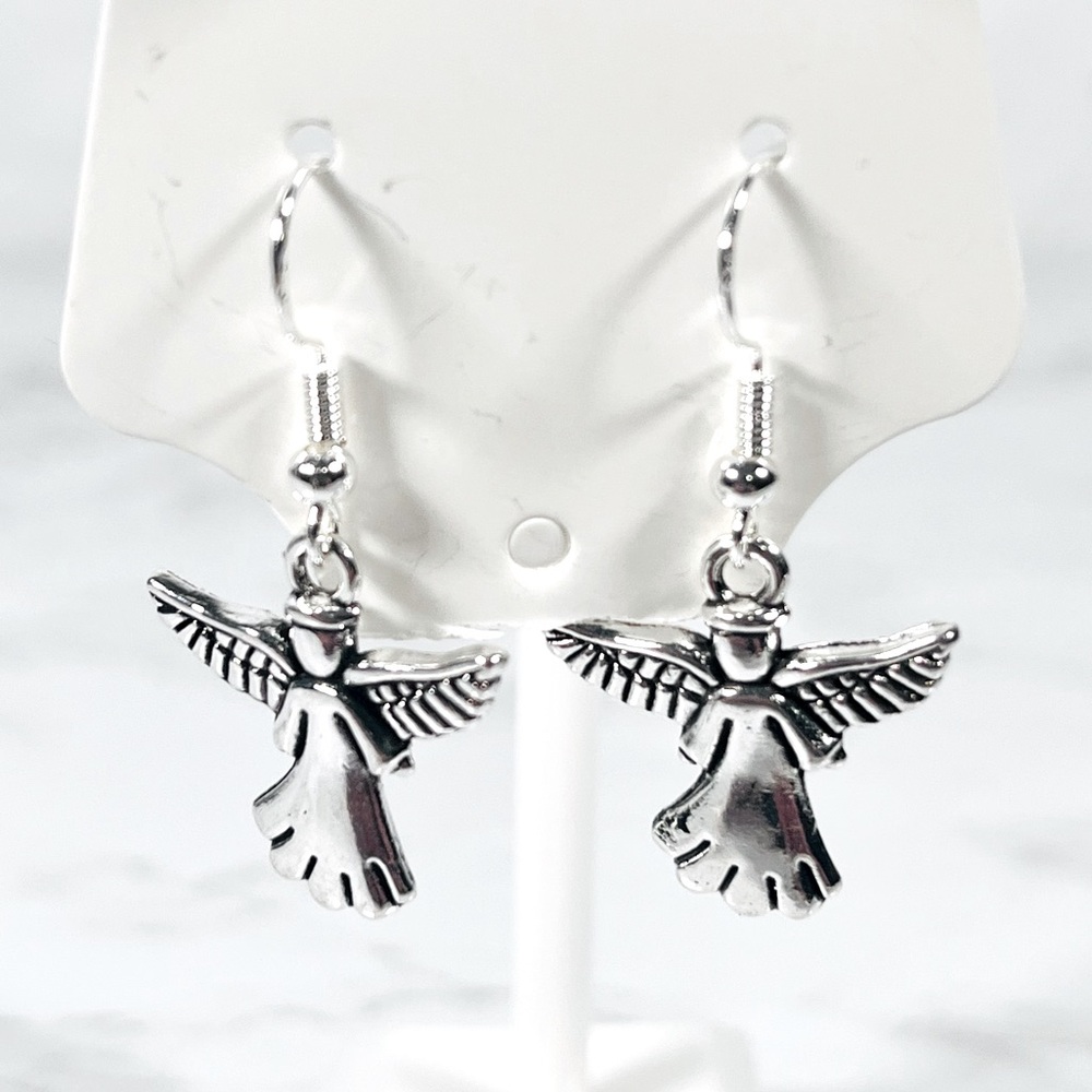 Silver Tone Angel Earrings